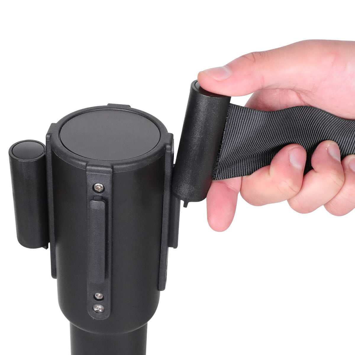 Premium Crowd Control Stanchions with 6.5 ft Retractable Belt, Easy Assembly, Sturdy, Black, Pack of 2
