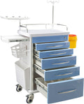 Rolling Crash Cart with Drawers & Adjustable IV Pole, Silent Casters, Needle Disposal Holder, Trash Bin, O2 Holder