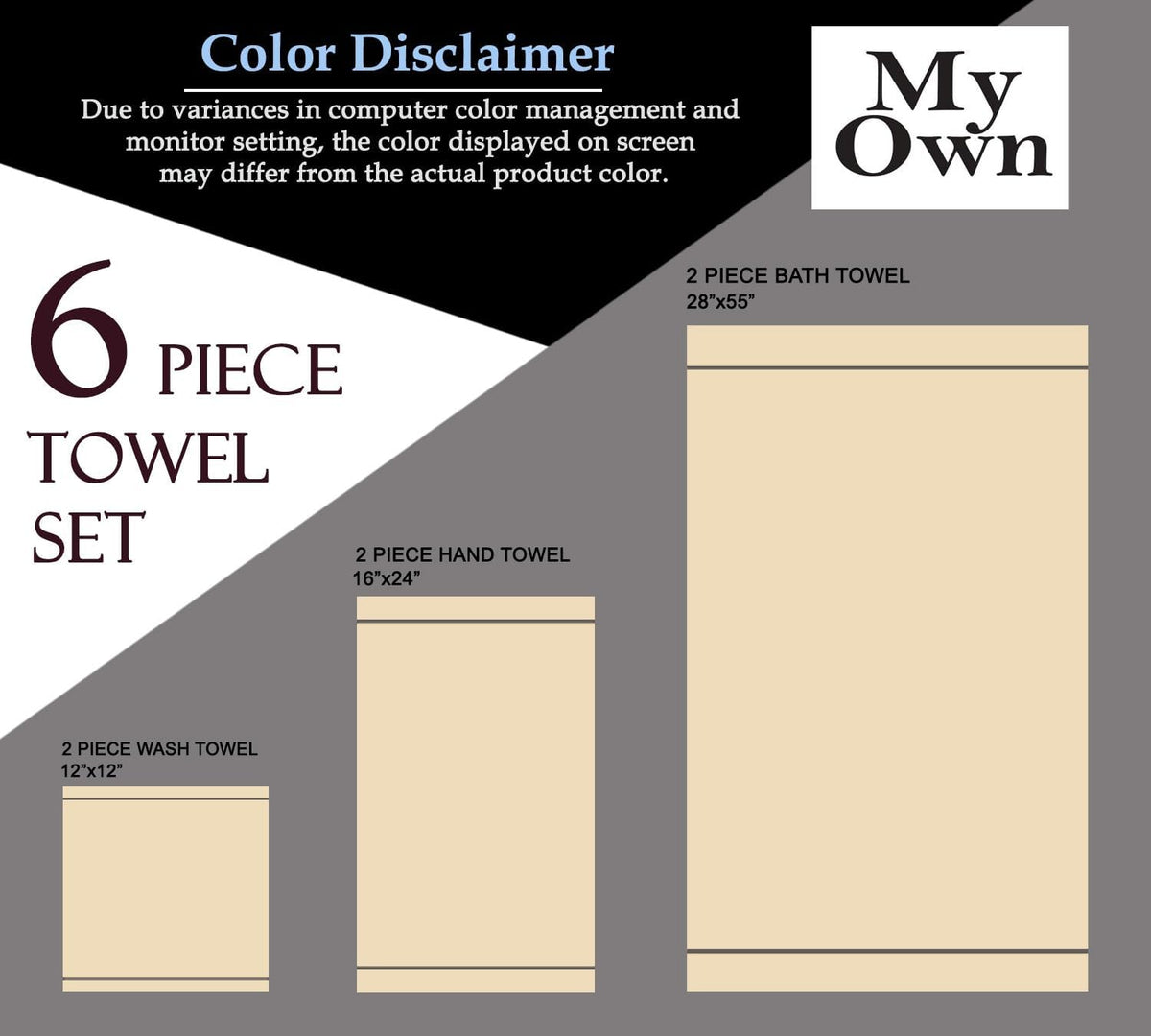 Ultra Soft 6 Pack Cotton Towel Set, Contains 2 Bath Towels 28x55 inch, 2 Hand Towels 16x24 inch & 2 Wash Coths 12x12