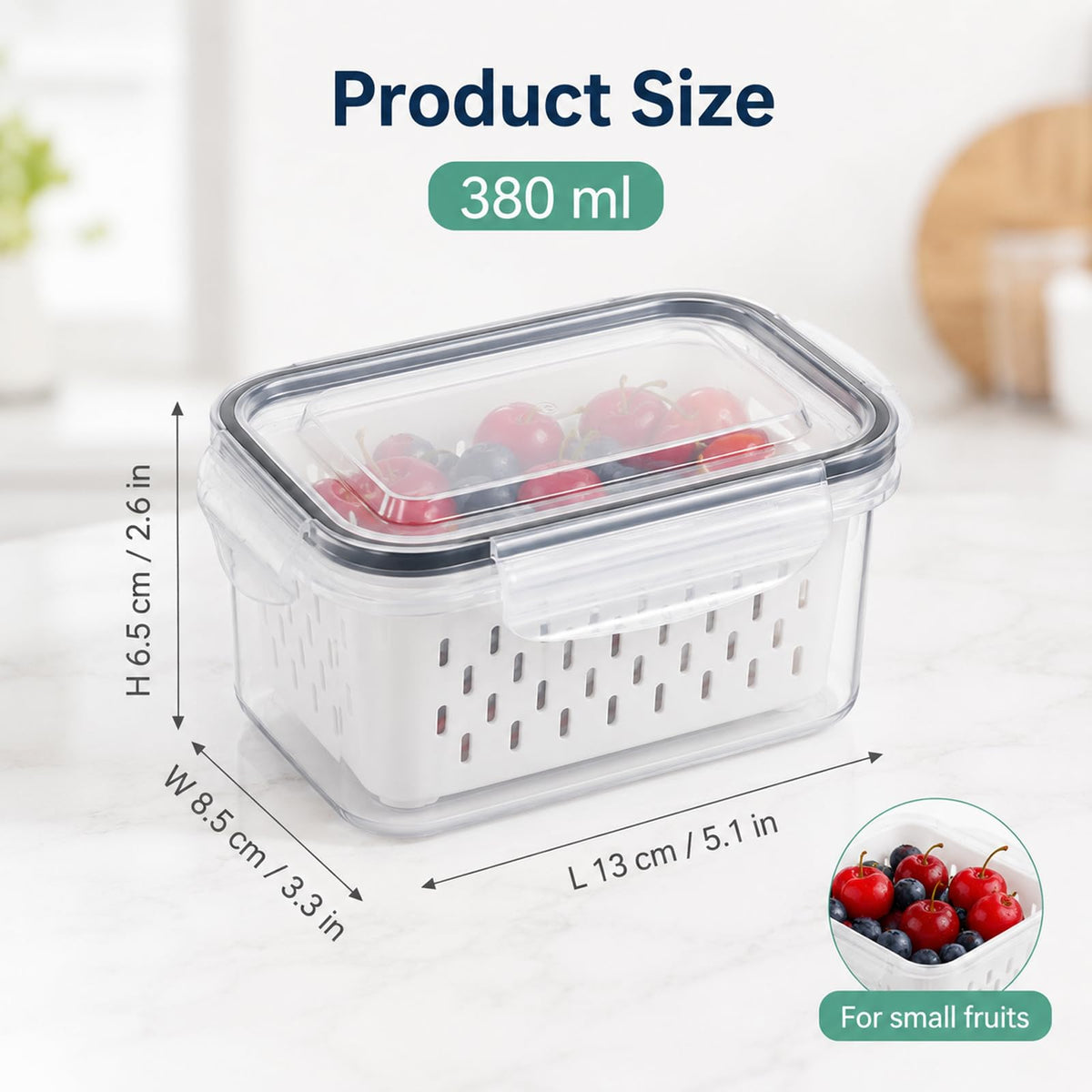 Psiriol Fruit Storage Containers for Fridge (5x3.3x2.6 Inch)