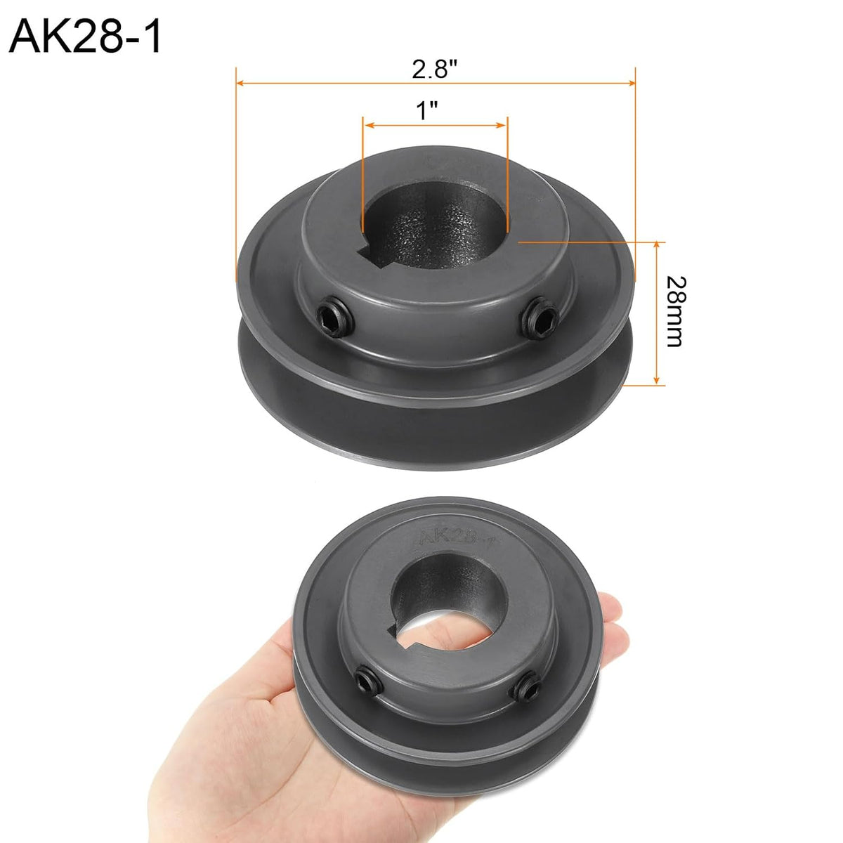 uxcell AK28-1 V-Belt Sheave 1" Bore, 2.8" OD, Single Groove Web Sheave