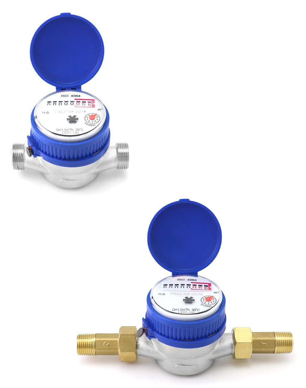 QWORK Water Meter, 1/2" NPT 304 Stainless Steel Cold Water Flow Meter with Pulse Output, for Garden and Home Use, Includes 2 pcs 1/2"NPT Thread Adapter