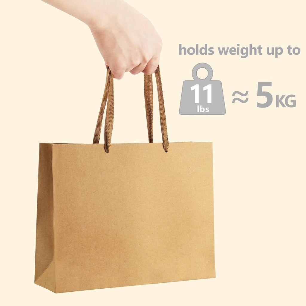 Gift Bags with Handles 12.5x4.5x11 Inch Large Brown 25 Pack