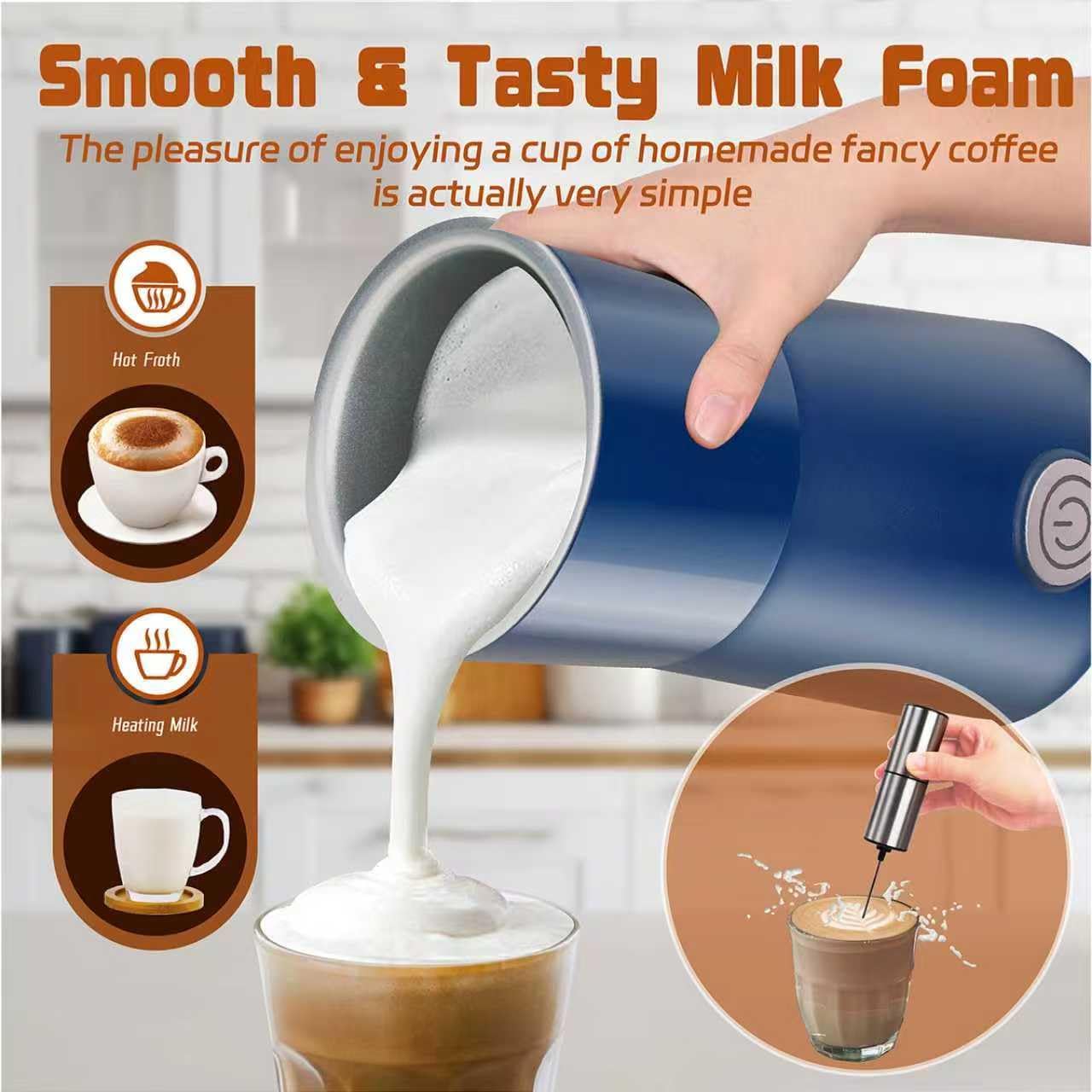 Simple Milk Frother, 2 in 1 Milk Steamer and Frother, Electric Milk Steamer, Milk Warmer and Hot Milk Foam Maker for