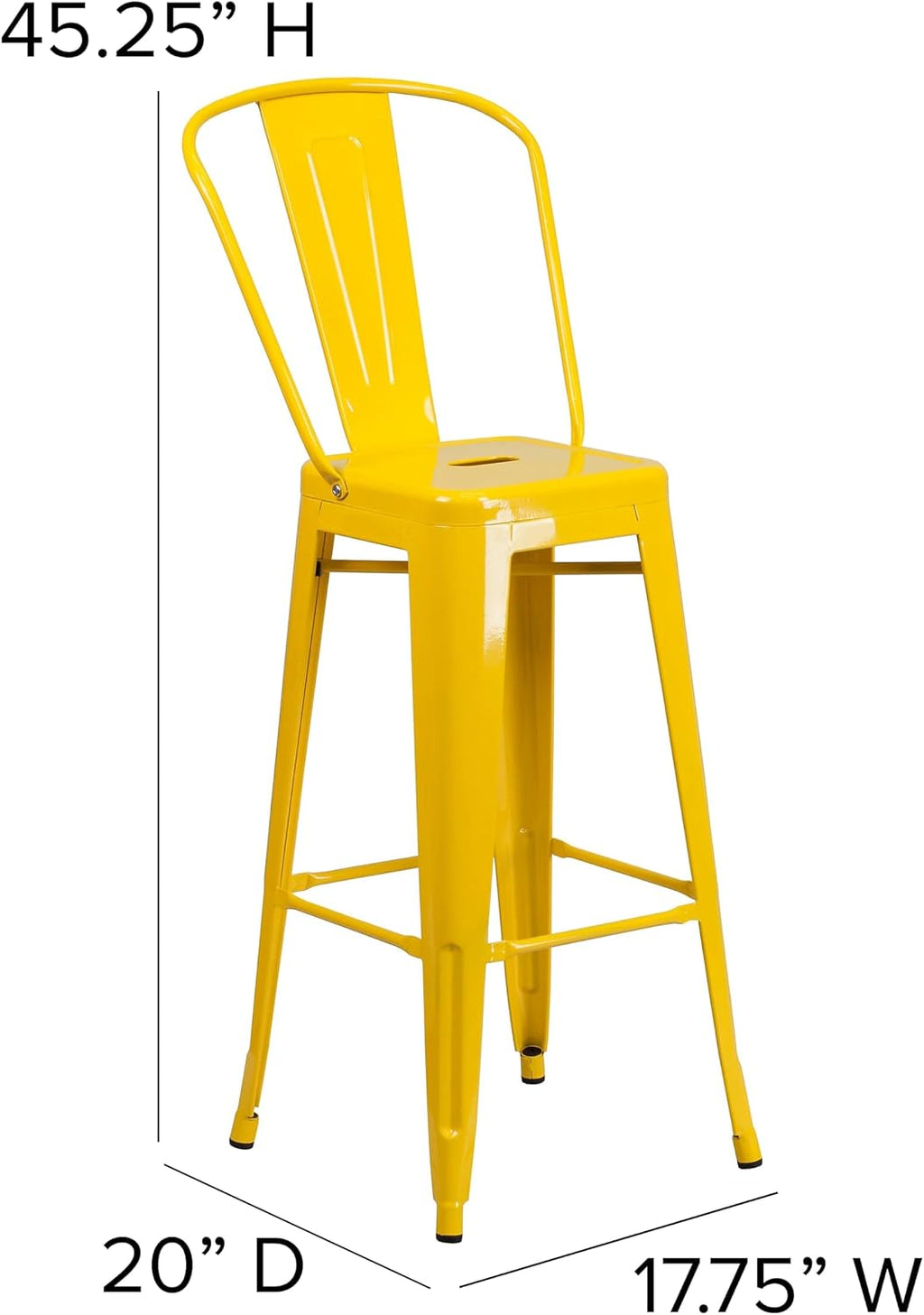 30 in Metal Indoor/Outdoor Barstool, Yellow, 4-Pack