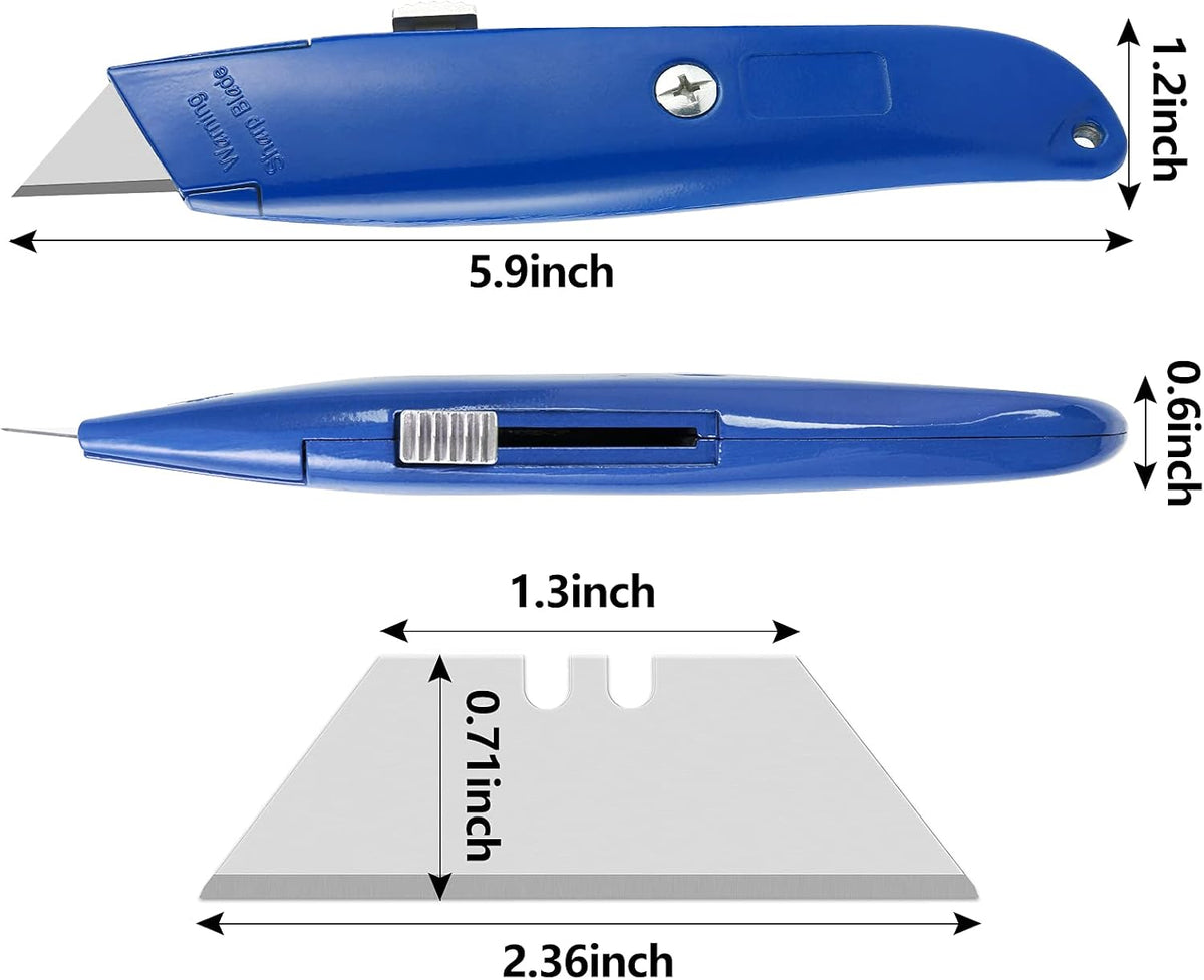 2 Pack Utility Knife, All Metal Retractable Box Cutters (Blue)