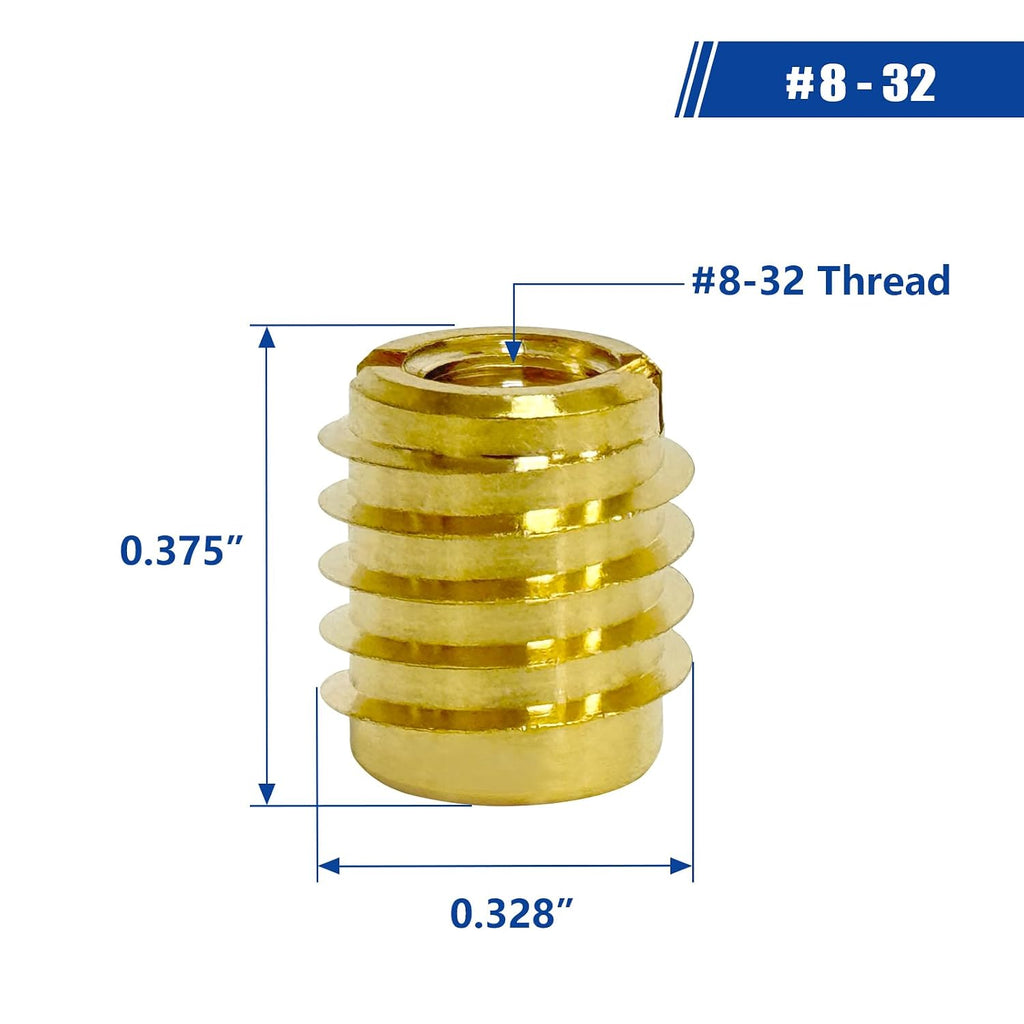 Threaded Inserts for Wood, Installation Kit, Brass, Includes #8-32 Knife Thread Inserts (15pcs), Drill, Installation Tool