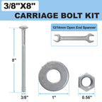 3/8" x 8" Carriage Bolt Kit 50 Pack, Grade 307A, Hot Dip Galvanized Carriage Bolt Set, Rust Resistance, Includes Hex