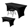 2 Pack Spandex Fitted Black Tablecloth for 4 Foot Tables-Open Back Folding Table Cover Washable Fabric Stretch, Tight