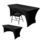 2 Pack Spandex Fitted Black Tablecloth for 4 Foot Tables-Open Back Folding Table Cover Washable Fabric Stretch, Tight