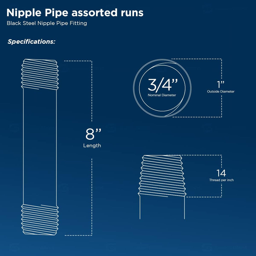 Everflow Supplies NPBL3480-2 Steel Nipple Pipe, Pack Of 2, Black