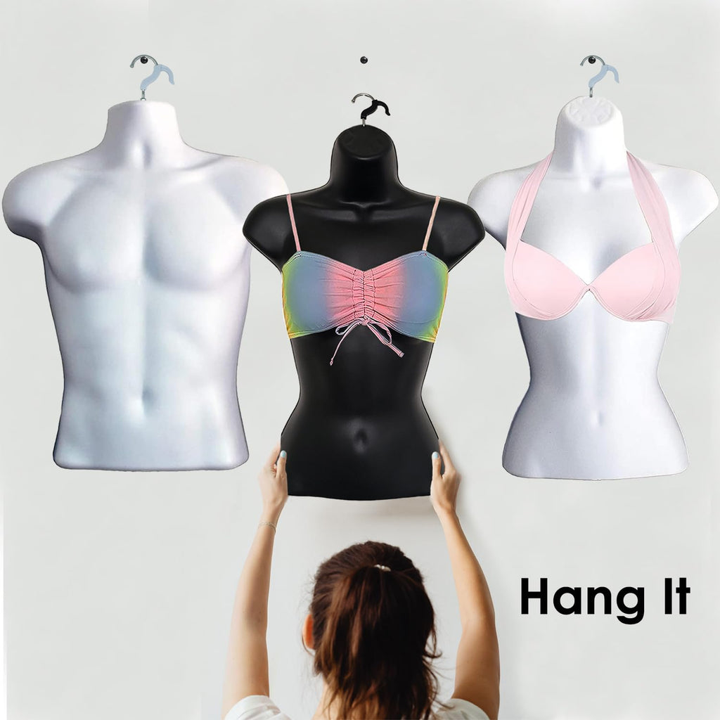 Male Mannequin Torso with Metal Stand Hollow Back Body Stackable Dress Form for Tshirt Display, Countertop, Craft