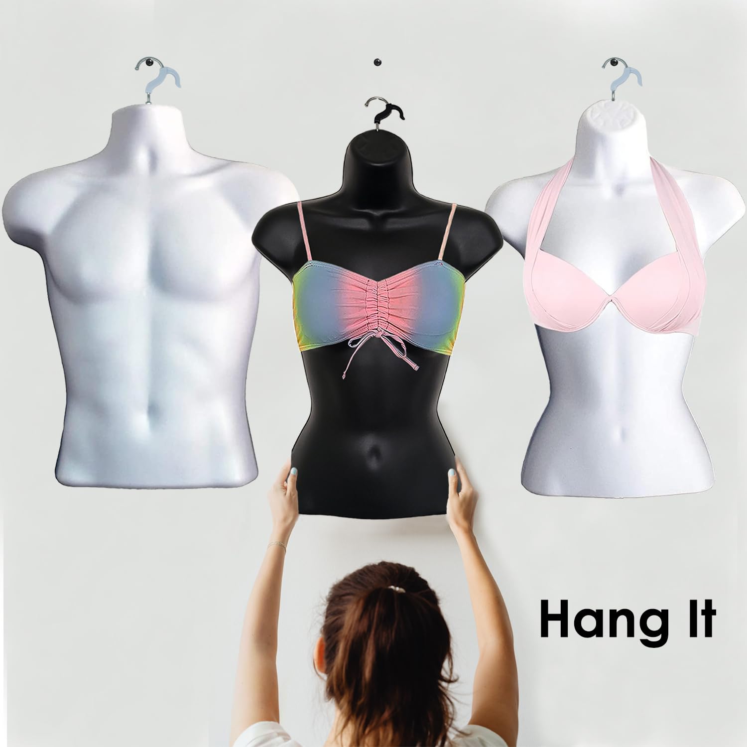 Male Mannequin Torso with Metal Stand Hollow Back Body Stackable Dress Form for Tshirt Display, Countertop, Craft
