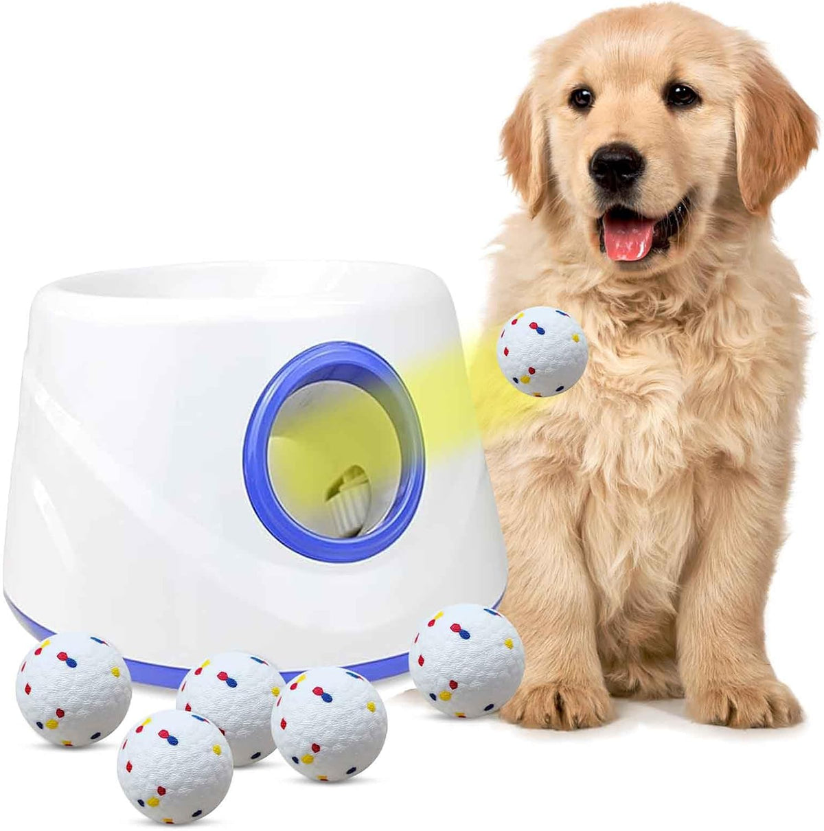 Dog Ball Thrower Launcher,Automatic Ball Launcher for Dogs with 3 Launching Distance 20-45FT,6 2.3 Inch ETPU Tennis