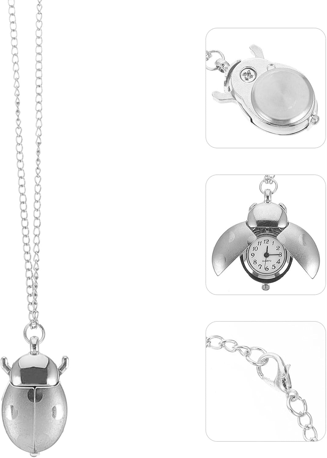 Creative Beetle Design Silver Pocket Watch Pendant with Chain Practical Linked Watch for Men Vintage Style Timepiece
