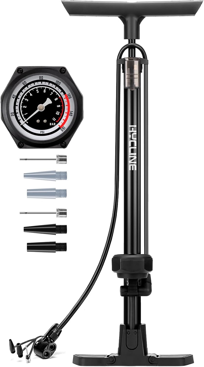 Bike Floor Pump with 160 PSI High Pressure Gauge - Full Size
