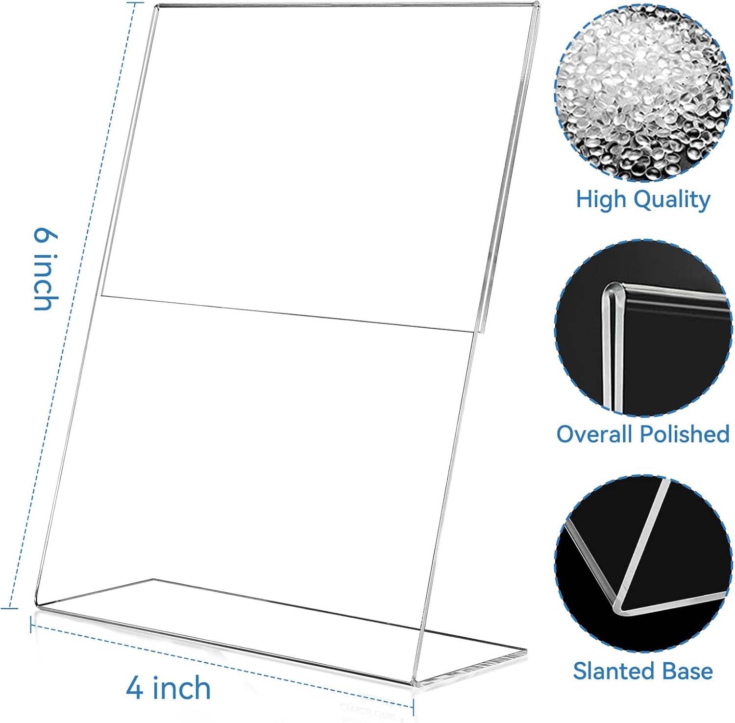 Acrylic Sign Holder 4 x 6, 6 Pack Vertical L-Shaped Tabletop Stand | Clear Vertical L-Shaped Tabletop Display with