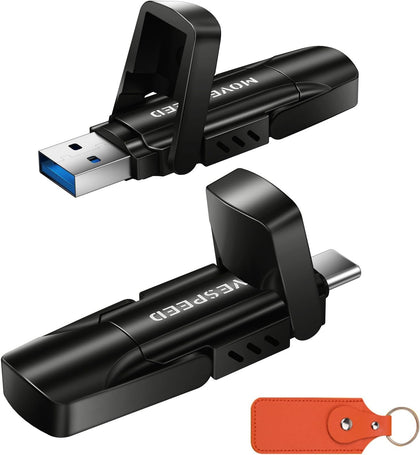 128GB USB Drive, 570MB/S Read Speed External SSD with Dual Port Type C + USB 3.2 Portable SSD for iPhone 17/16/15