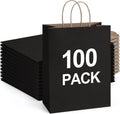 Kraft Paper Bags with Handles 10x5x13 Inch Black 100 Pack Bulk