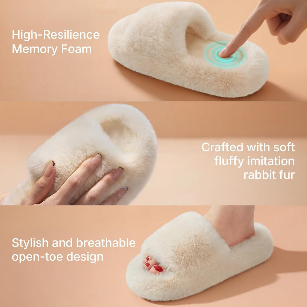 Womens Slippers with Arch Support Memory Foam Fuzzy House Slippers for Women Lightweight Cozy Indoor Open-toe Comfy