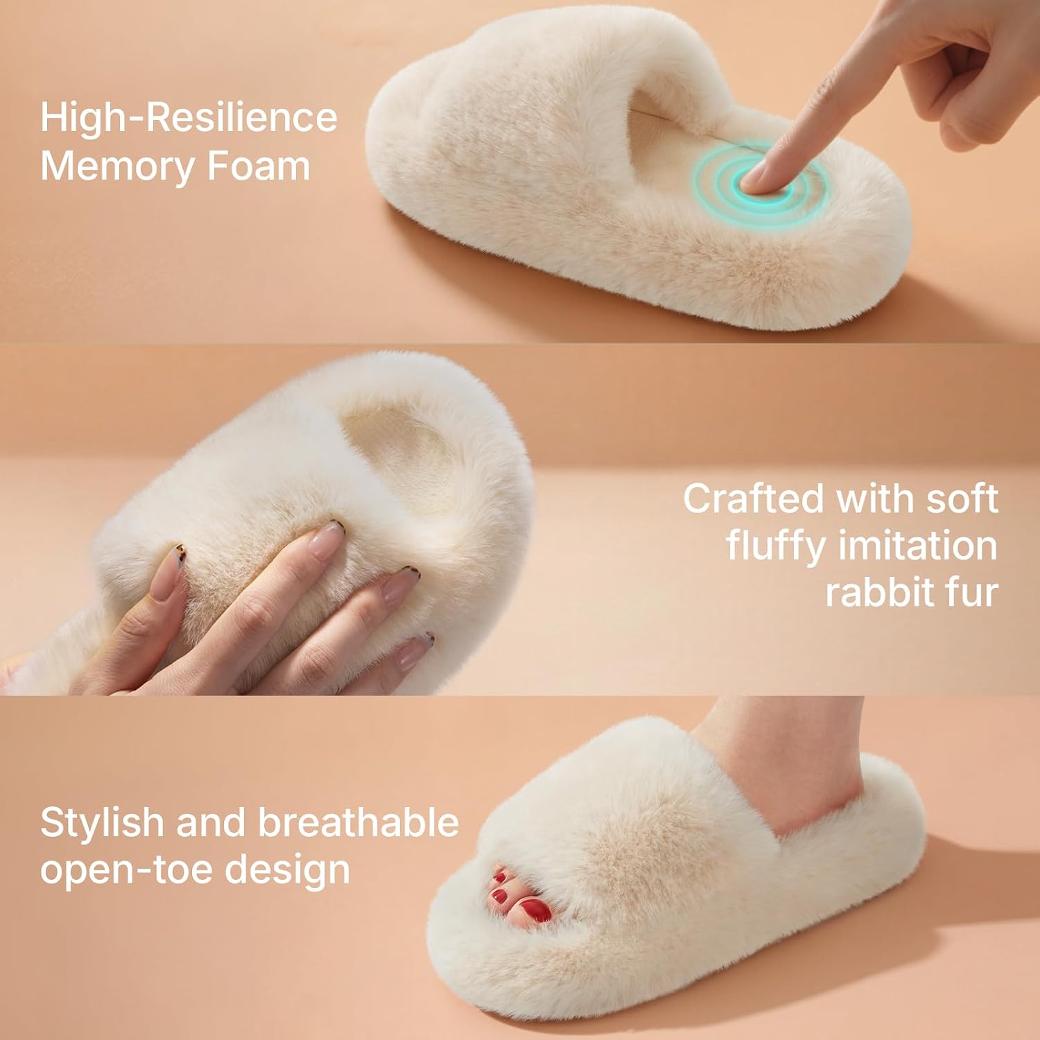 Womens Slippers with Arch Support Memory Foam Fuzzy House Slippers for Women Lightweight Cozy Indoor Open-toe Comfy