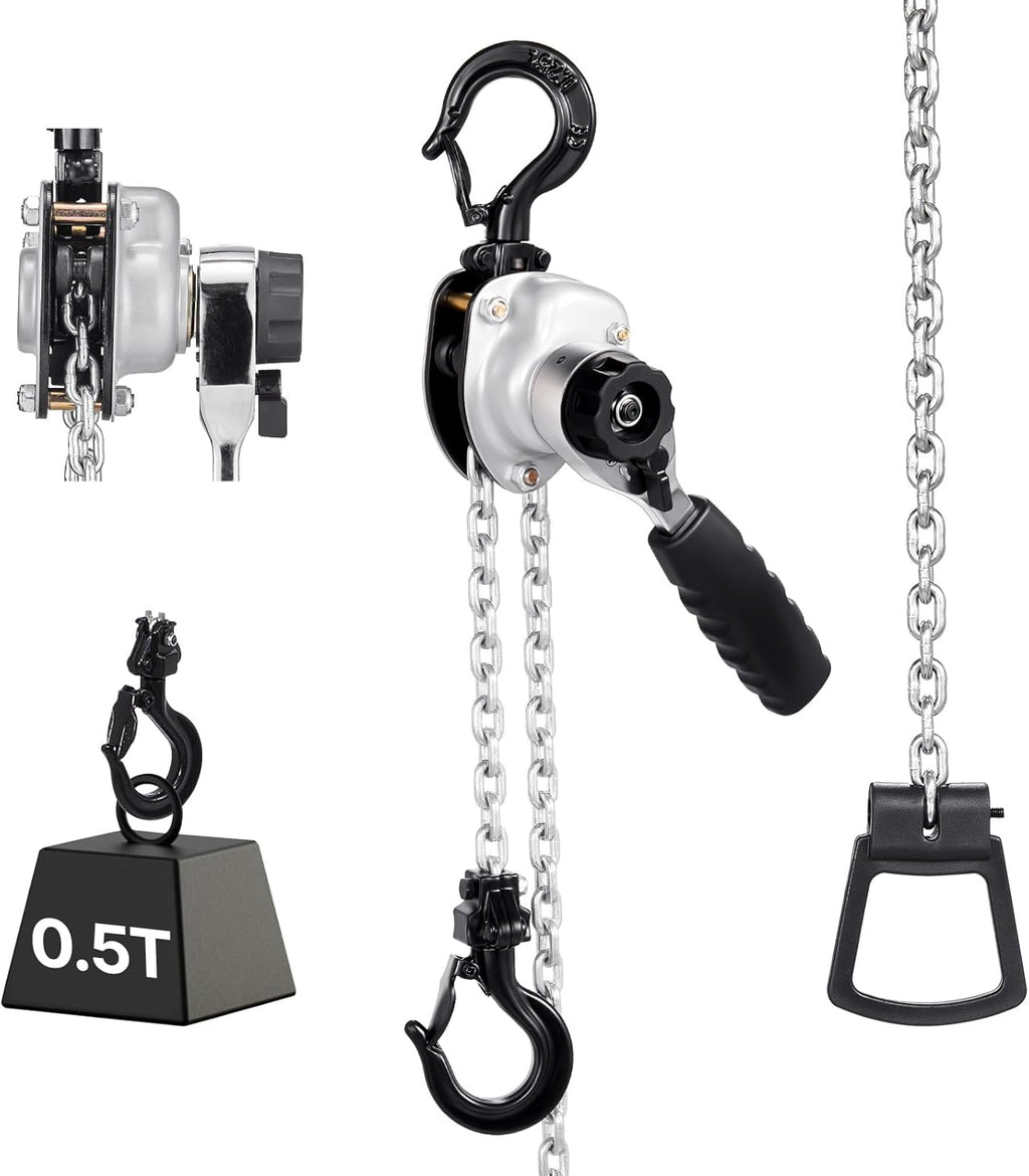 Manual Lever Chain Hoist, 1/2T 1100LBS Capacity Heavy Duty Come Along, 20FT Lift G80 Alloy Steel Chain with Dual Pawl
