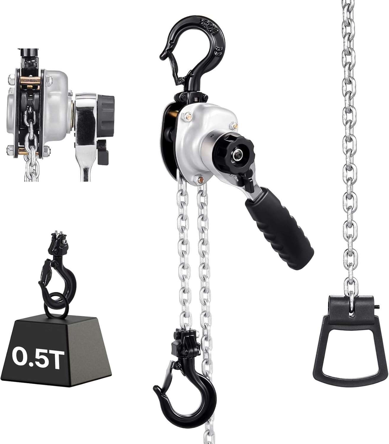 Manual Lever Chain Hoist, 1/2T 1100LBS Capacity Heavy Duty Come Along, 20FT Lift G80 Alloy Steel Chain with Dual Pawl
