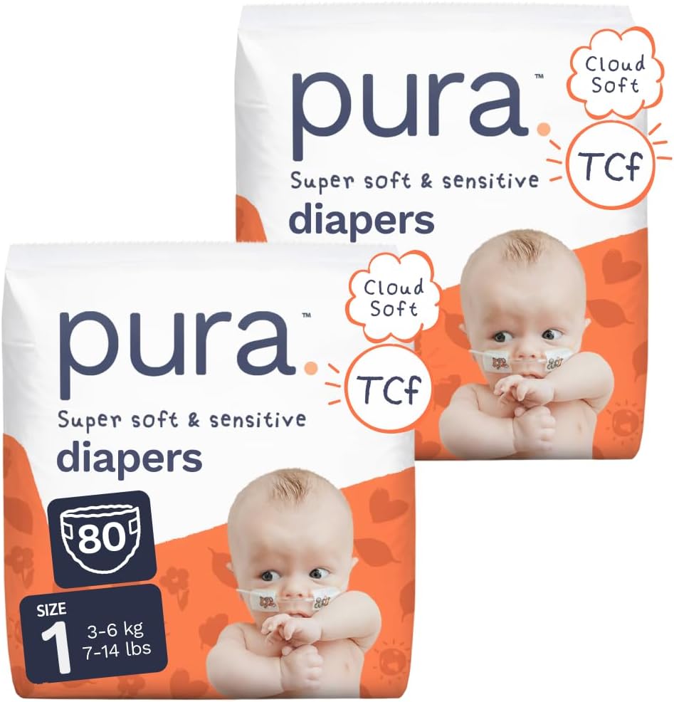 Baby Diapers Size 1 (7-14 lbs) 80 Count Sensitive Skin