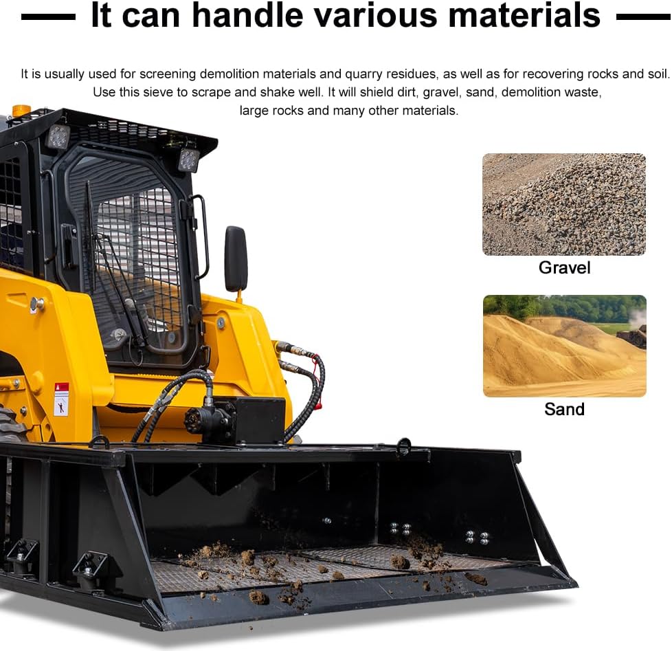 59.05"/1500mm Topsoil Screening Bucket Attachment for Skid Steer, Vibration Funnel Sifting Bucket for Bobcat Loaders