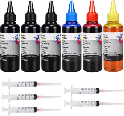 6-Pack Universal Dye Ink Refill Kit for All HP Canon Epsn Brother Printers Compatible Cartridges Refillable Cartridge