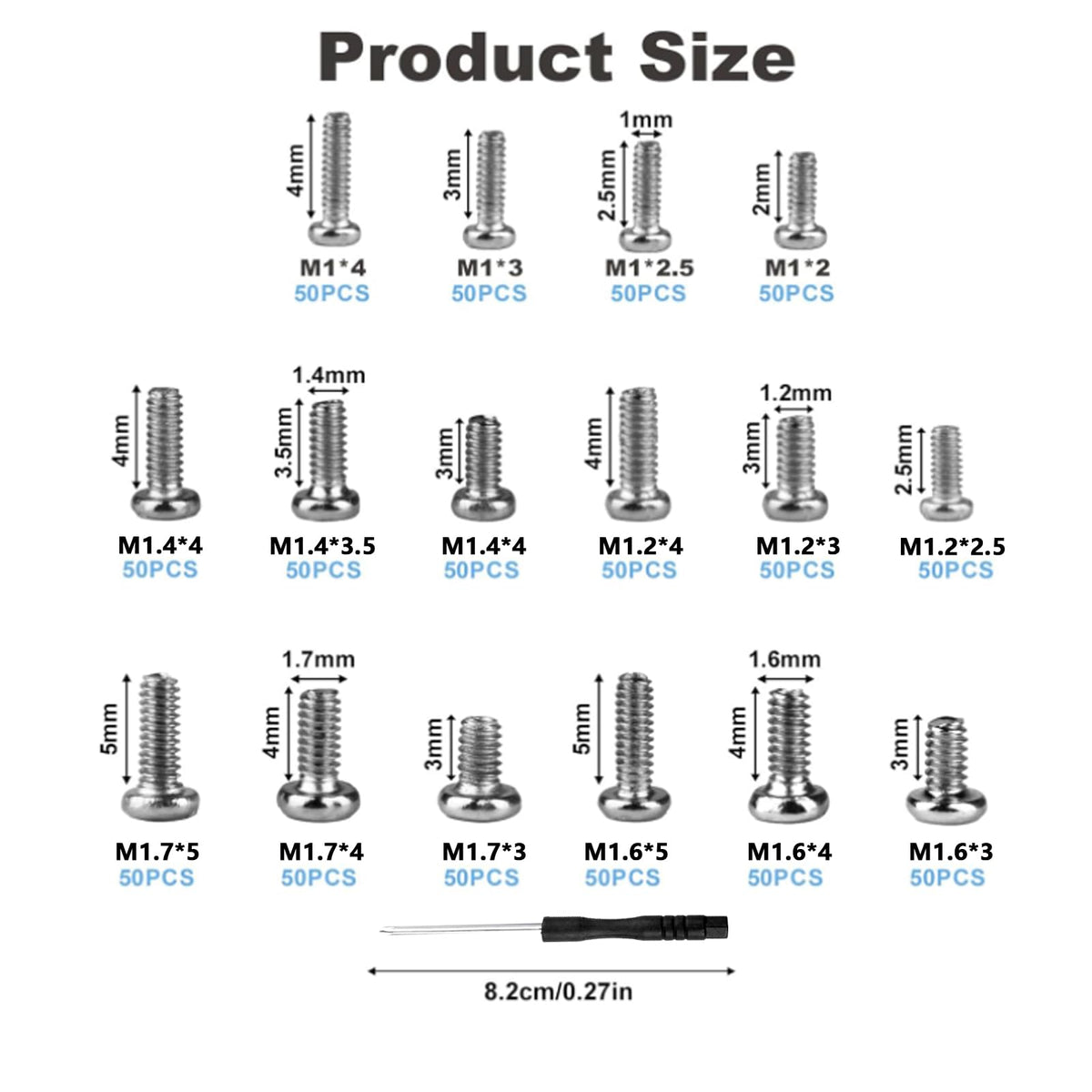 Tiny Screws for Electronics, 800 pcs Pan Head Machine Screws Assortment Kit