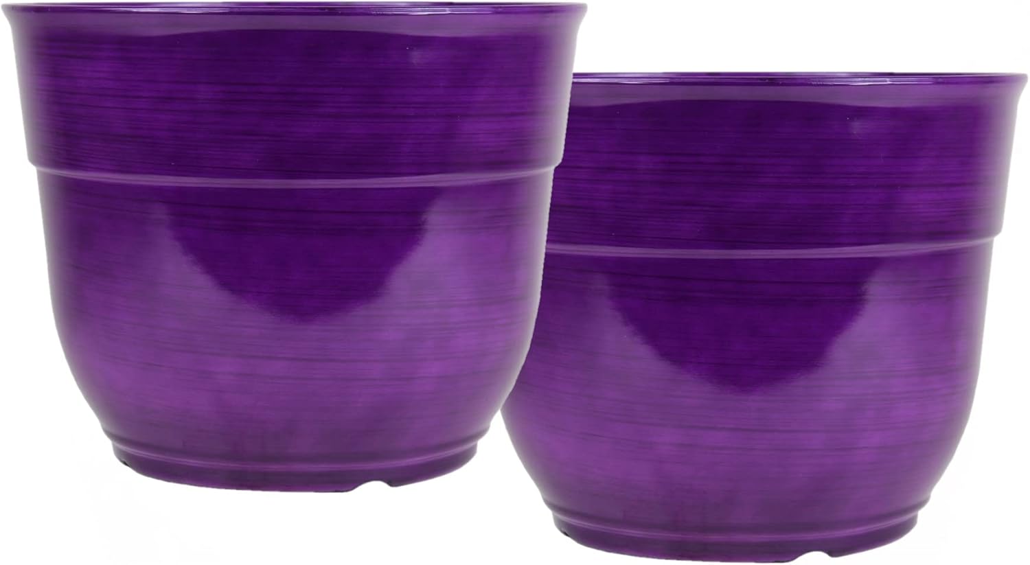 Indoor/Outdoor Glazed Brushed Happy Plastic Planter, Large, Dark Purple, 15" (Pack of 2)