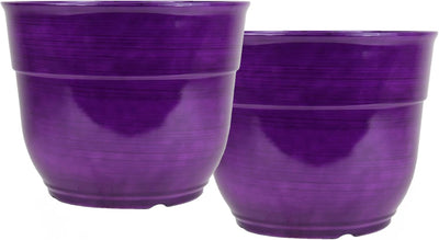 Indoor/Outdoor Glazed Brushed Happy Plastic Planter, Large, Dark Purple, 15" (Pack of 2)