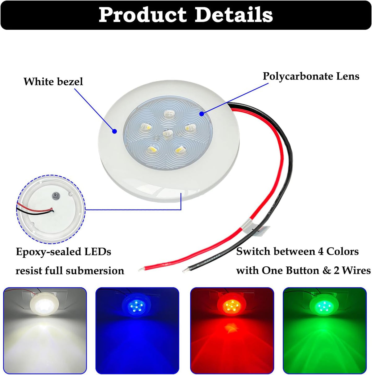 Boat Courtesy Lights, 3’’ RGBW LED Deck Interior Lights for Boat