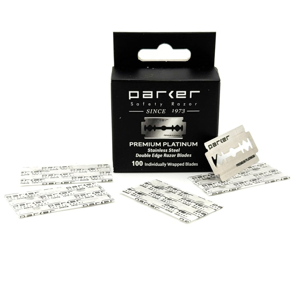 Parker Premium Platinum Double Edge Blades, 100 Count Salon Pack | Swedish Steel Blades With Platinum, Tungsten And
