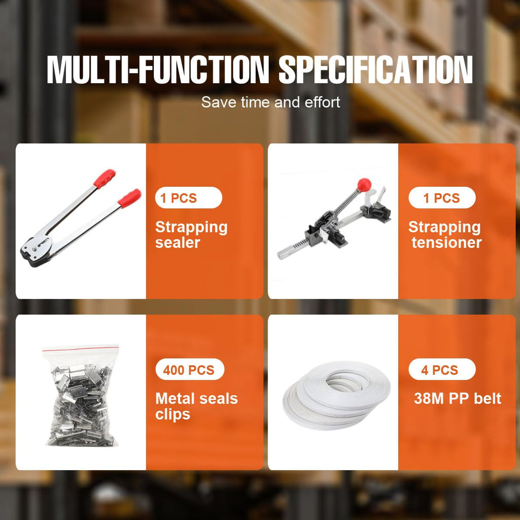 Banding Packaging Pallet Strapping Kit ECUTEE Pallet Packaging Strapping Tool All-in-One Poly Strapping Tensioner