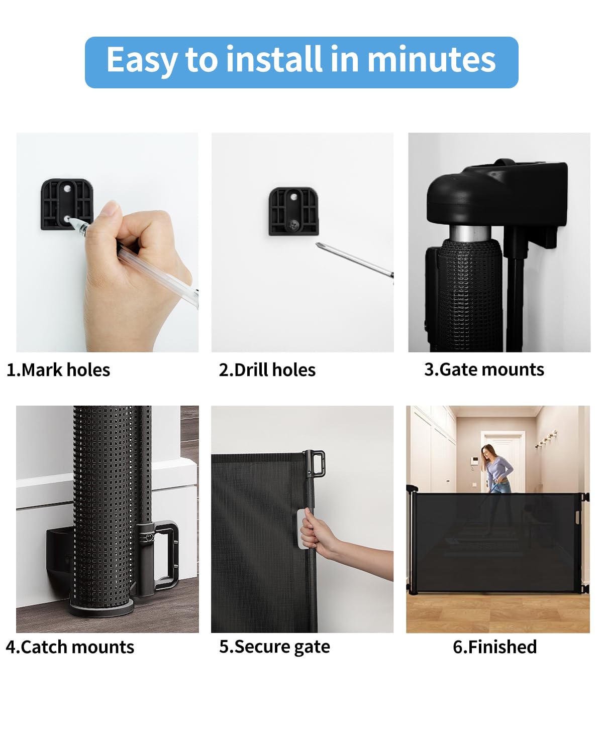 Retractable Baby Gate for Doorways and Stairs, Mesh Safety Gate for Pet, Indoor & Outdoor Use, One-Hand Operation