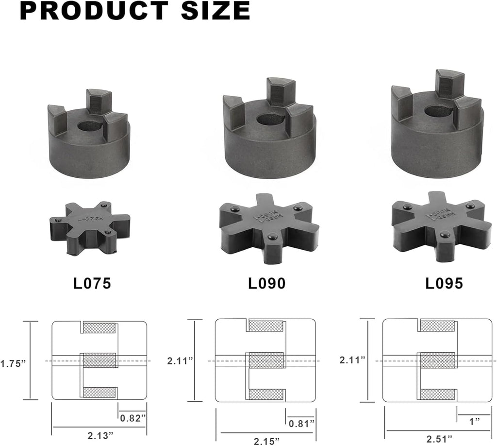 1/2 to 7/8 L075 Flexible 3-Piece L-Jaw Coupler for Log Wood Splitters