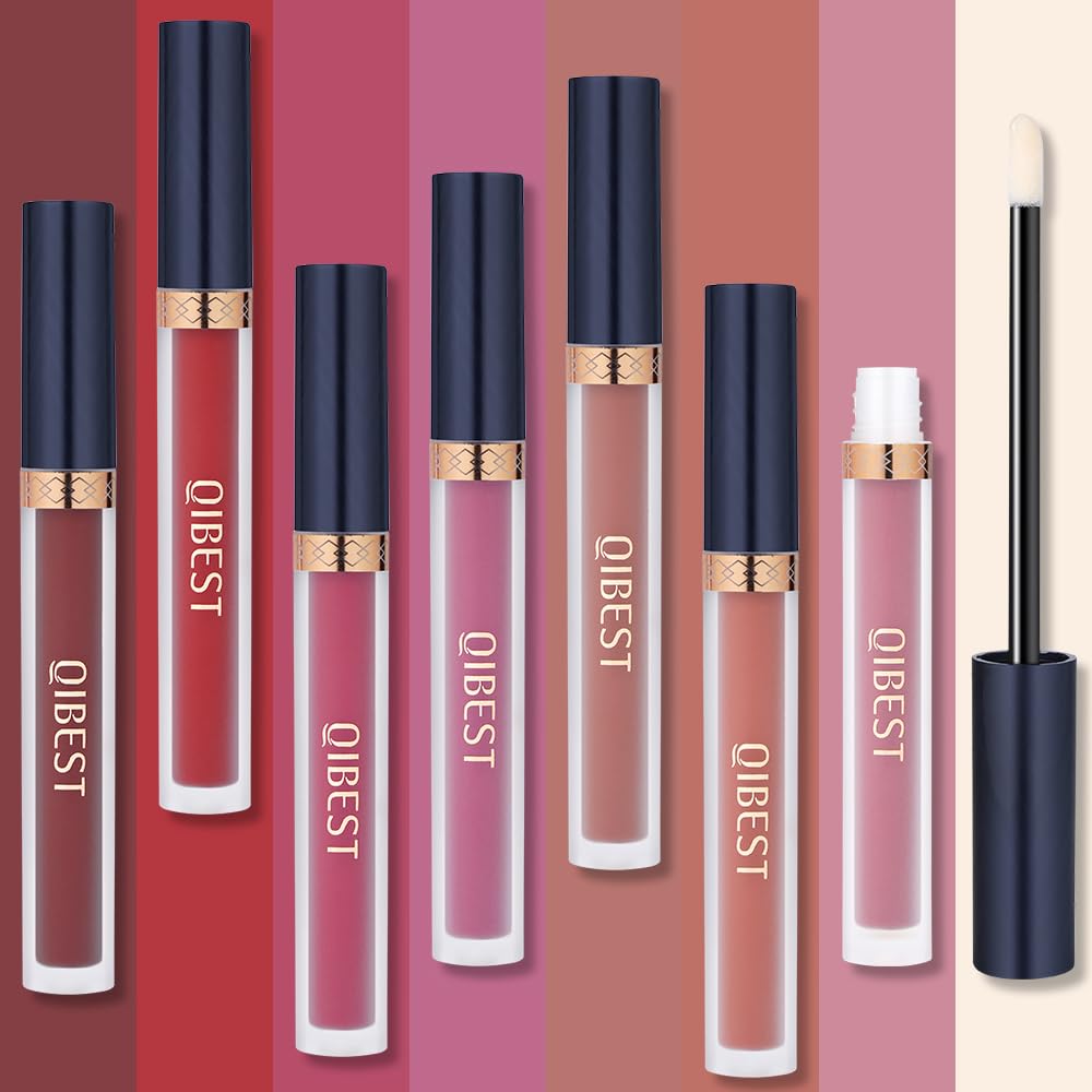 7Pcs Matte Liquid Lipstick + 1Pcs Lip Plumper Makeup Set Kit, Pigmented Long Lasting Lip Gloss Set, Velvet Waterproof
