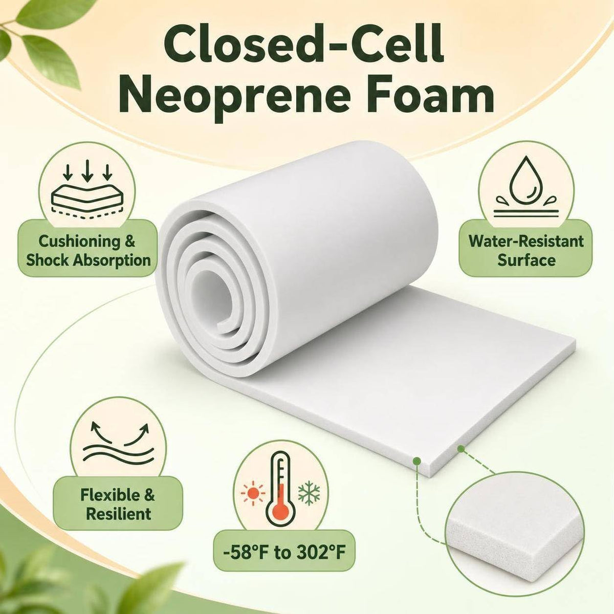 Sponge Neoprene Foam Sheet with Adhesive 1/4''T x 12''W x 59''L