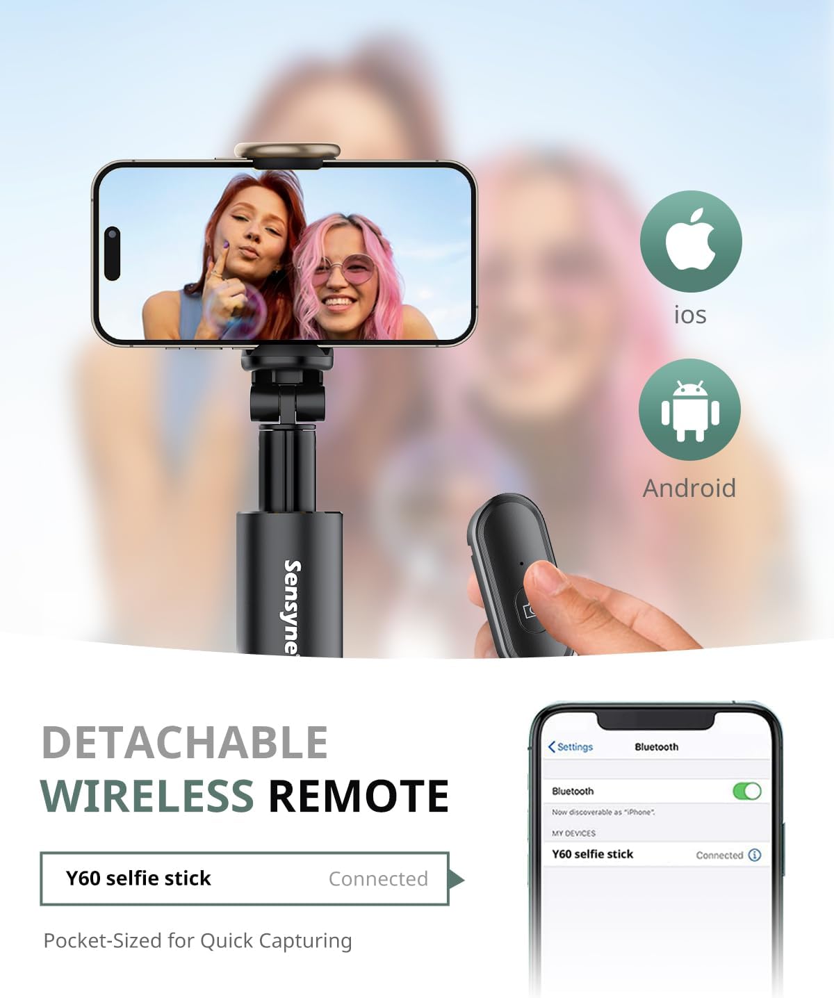 60" Phone Tripod - Selfie Stick, Lightweight All in One Phone Tripod Integrated with Wireless Remote Compatible with