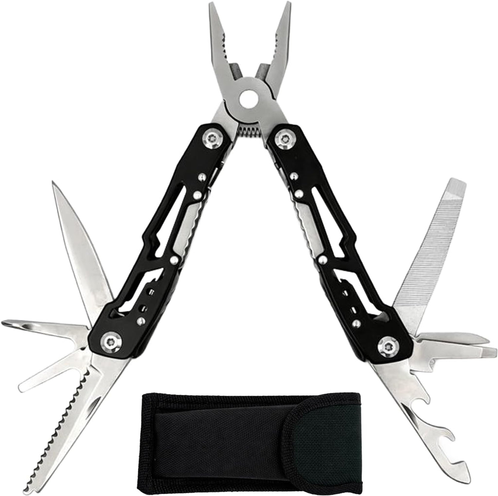 14-in-1 Safety-Locking Stainless Steel Multitool Pliers – Folding Pocket Knife with Screwdrivers, Bottle Opener &