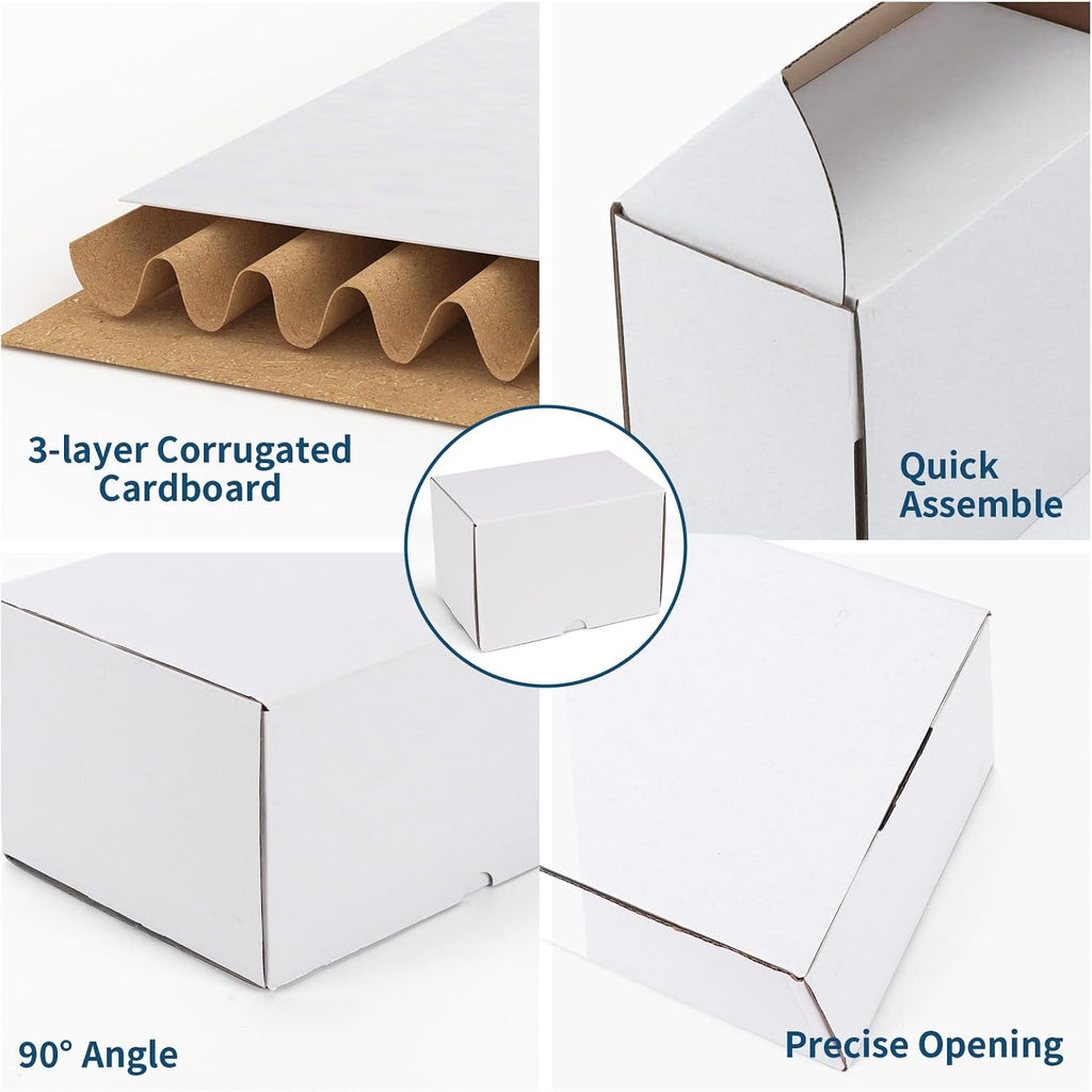 6x4x4 White Shipping Boxes Set of 40, Corrugated Cardboard Mailer Boxes for Packaging Small Business Mailing Gifts