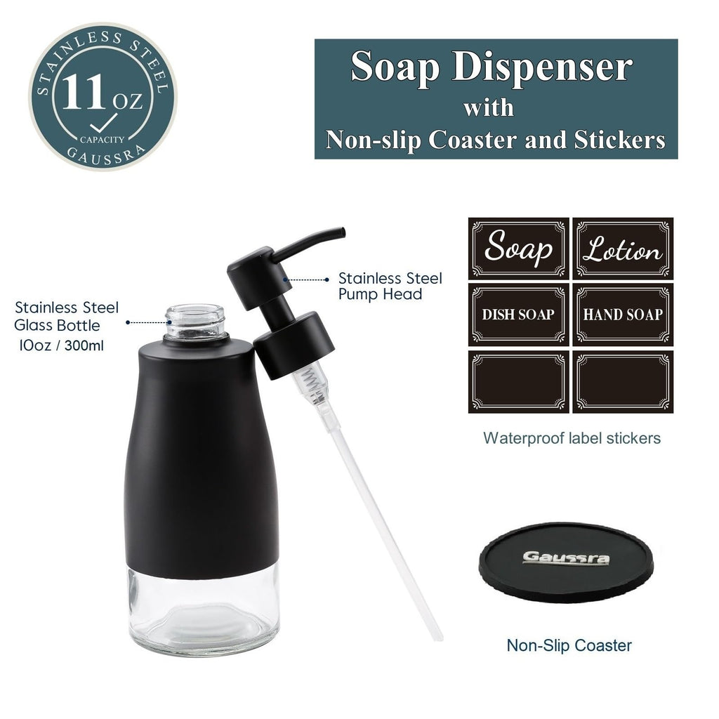 Black Soap Dispenser with Coaster and Stickers - 11 OZ / 320 ML