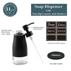 Black Soap Dispenser with Coaster and Stickers - 11 OZ / 320 ML
