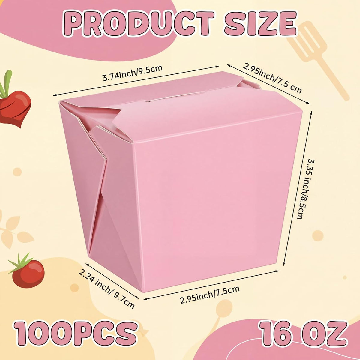 100 Pack 16 oz Chinese Take out Boxes Food Box, Pink