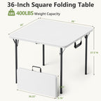 Folding Table, 36 Inch Square Foldable Card Table with Carrying Handle, Heavy Duty Fold-in-Half Portable Table No