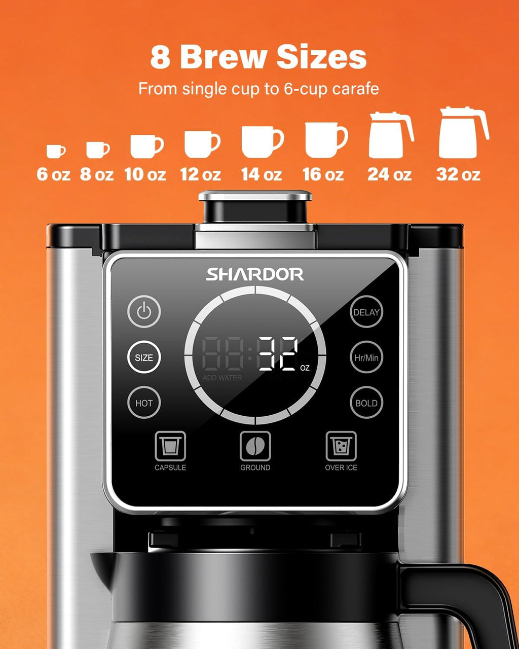 Single Serve & Carafe Coffee Maker, Dual Brew for K Cup Pods & Ground Coffee, Hot & Iced Drip Coffee Machine, 6-32oz