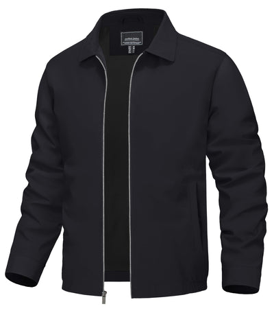 Men's Black Jacket Full Zip Windbreaker for Golf Business Work