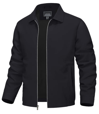 Men's Black Jacket Full Zip Windbreaker for Golf Business Work